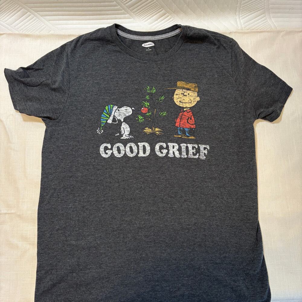 Old Navy Mens M Charlie Brown Peanuts Graphic T-Shirt Gray Cartoon Tee